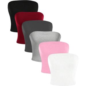 image:imageSOLY HUX Womens 6 Piece Tube Top Strapless Sleeveless Slim Fit Solid Bandeau Crop TopsMulticolor Red