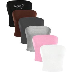 image:imageSOLY HUX Womens 6 Piece Tube Top Strapless Sleeveless Slim Fit Solid Bandeau Crop TopsMulticoloured Bow