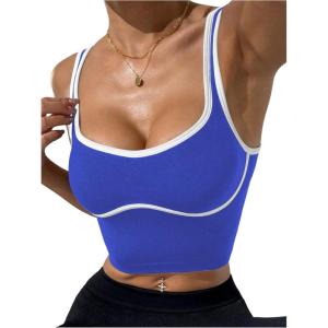 image:imageSOLY HUX Womens Athletic Tops Scoop Neck Sleeveless Contrast Binding Workout Yoga Crop Tank TopRoyal Blue and White