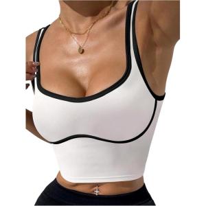 image:imageSOLY HUX Womens Athletic Tops Scoop Neck Sleeveless Contrast Binding Workout Yoga Crop Tank TopWhite