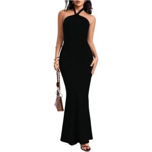 image:imageSOLY HUX Womens Bodycon Maxi Dress Halter Neck Sleeveless Backless Twist Party Club Going Out Long DressesPure Black