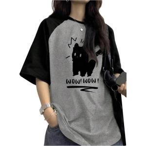 image:imageSOLY HUX Womens Cute Graphic T Shirts Preppy Baggy Tees Raglan Sleeve Aesthetic Oversized Tops StreetwearGrey Black Multi