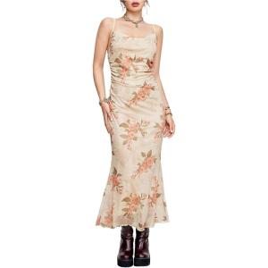 image:imageSOLY HUX Womens Floral Mesh Bodycon Cami Dress Cowl Neck Sleeveless Cocktail Party Wedding Guest Long Maxi DressesDusty Pink Floral Print