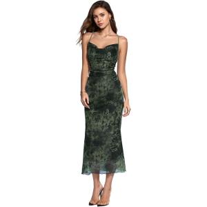image:imageSOLY HUX Womens Floral Mesh Bodycon Cami Dress Cowl Neck Sleeveless Cocktail Party Wedding Guest Long Maxi DressesGreen Floral