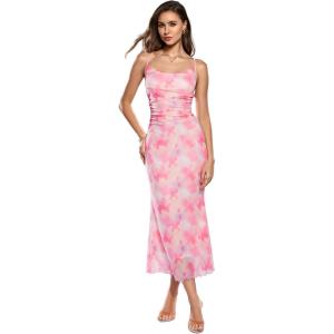 image:imageSOLY HUX Womens Floral Mesh Bodycon Cami Dress Cowl Neck Sleeveless Cocktail Party Wedding Guest Long Maxi DressesMulticolor