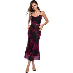 image:imageSOLY HUX Womens Floral Mesh Bodycon Cami Dress Cowl Neck Sleeveless Cocktail Party Wedding Guest Long Maxi DressesMulticolor Floral