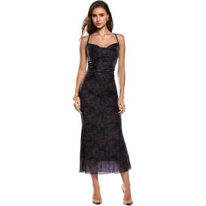 image:imageSOLY HUX Womens Floral Mesh Bodycon Cami Dress Cowl Neck Sleeveless Cocktail Party Wedding Guest Long Maxi DressesMulticolor Floral Print