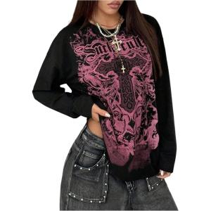 image:imageSOLY HUX Womens Gothic Oversized Tops Long Sleeve Crew Neck Graphic Tee Shirts Y2k Grunge ClothesBlack Graphic