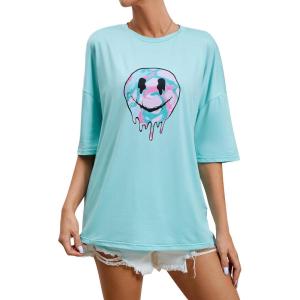 image:imageSOLY HUX Womens Graphic Oversized Tees Letter Print Summer Tops Vintage Half Sleeve Loose Casual T ShirtsLight Blue Graphic