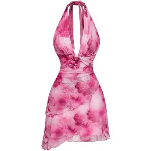 image:imageSOLY HUX Womens Halter Mini Dress Flowy Backless Deep V Neck Summer Casual Beach DressesPink Multi