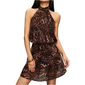 image:imageSOLY HUX Womens Leopard Print Dress Animal Cheetah Dresses Summer Halter Tie Flowy Party Club Night Out Mini DressBrown Cheetah