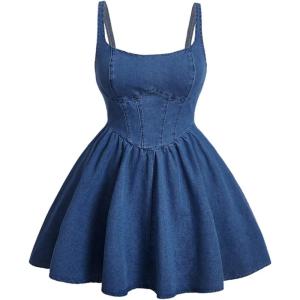 image:imageSOLY HUX Womens Plus Size Scoop Neck Denim Dress Sleeveless A Line Flowy Mini Jean DressesPlain Blue