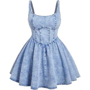 image:imageSOLY HUX Womens Plus Size Scoop Neck Denim Dress Sleeveless A Line Flowy Mini Jean DressesPlain Light Blue
