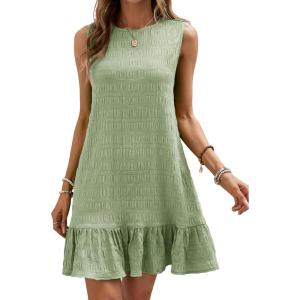 image:imageSOLY HUX Womens Ruffle Hem Sleeveless Tank Dress Round Neck Casual Jacquard Hem Smock Summer Mini DressesPlain Green