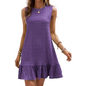image:imageSOLY HUX Womens Ruffle Hem Sleeveless Tank Dress Round Neck Casual Jacquard Hem Smock Summer Mini DressesSolid Purple