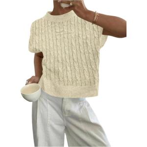 image:imageSOLY HUX Womens Short Sleeve Sweater 3D Floral Sweaters Pullover Tank Tops Knit Vest Trendy Fashion ClothingApricot Cable Knit