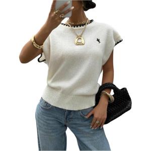 image:imageSOLY HUX Womens Short Sleeve Sweater 3D Floral Sweaters Pullover Tank Tops Knit Vest Trendy Fashion ClothingApricot Print