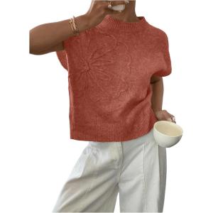 image:imageSOLY HUX Womens Short Sleeve Sweater 3D Floral Sweaters Pullover Tank Tops Knit Vest Trendy Fashion ClothingCoral Orange