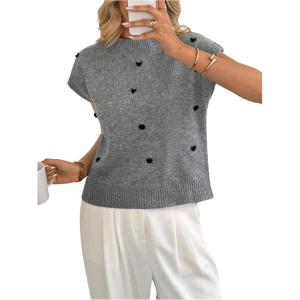 image:imageSOLY HUX Womens Short Sleeve Sweater 3D Floral Sweaters Pullover Tank Tops Knit Vest Trendy Fashion ClothingDark Grey Hearts