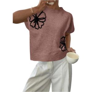 image:imageSOLY HUX Womens Short Sleeve Sweater 3D Floral Sweaters Pullover Tank Tops Knit Vest Trendy Fashion ClothingDusty Pink Floral