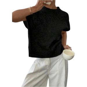 image:imageSOLY HUX Womens Short Sleeve Sweater 3D Floral Sweaters Pullover Tank Tops Knit Vest Trendy Fashion ClothingPlain Black