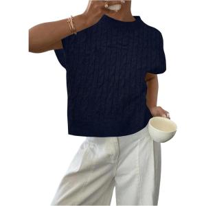 image:imageSOLY HUX Womens Short Sleeve Sweater 3D Floral Sweaters Pullover Tank Tops Knit Vest Trendy Fashion ClothingPure Dark Blue