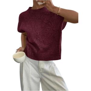 image:imageSOLY HUX Womens Short Sleeve Sweater 3D Floral Sweaters Pullover Tank Tops Knit Vest Trendy Fashion ClothingRed Violet