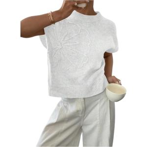 image:imageSOLY HUX Womens Short Sleeve Sweater 3D Floral Sweaters Pullover Tank Tops Knit Vest Trendy Fashion ClothingWhite Floral