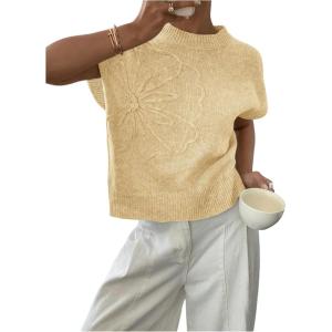 image:imageSOLY HUX Womens Short Sleeve Sweater 3D Floral Sweaters Pullover Tank Tops Knit Vest Trendy Fashion ClothingYellow Floral