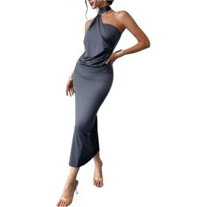 image:imageSOLY HUX Womens Sleeveless Bodycon Dress One Shoulder Backless Ruched Cocktail Party Evening Long DressesPure Dusty Blue