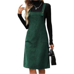 image:imageSOLY HUX Womens Square Neck Sleeveless Corduroy Dress Knee Length Fall Overall Dresses with PocketsPlain Green