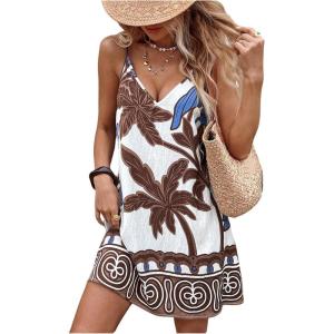 image:imageSOLY HUX Womens Summer Boho Printed Mini Dress V Neck Spaghetti Strap Flowy Vacation Cami Dresses SundressMulticoloured Printed
