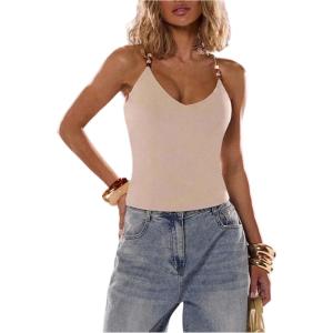 image:imageSOLY HUX Womens Summer Cami Tops Slim Fit V Neck Spaghetti Strap Criss Cross Going Out Top CamisolePlain Apricot