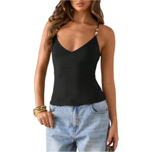 image:imageSOLY HUX Womens Summer Cami Tops Slim Fit V Neck Spaghetti Strap Criss Cross Going Out Top CamisolePlain Black