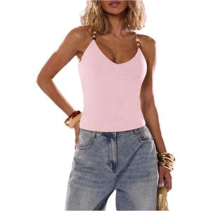 image:imageSOLY HUX Womens Summer Cami Tops Slim Fit V Neck Spaghetti Strap Criss Cross Going Out Top CamisolePlain Coral Pink
