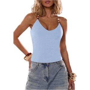 image:imageSOLY HUX Womens Summer Cami Tops Slim Fit V Neck Spaghetti Strap Criss Cross Going Out Top CamisolePlain Light Blue