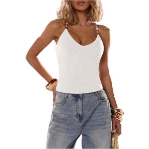 image:imageSOLY HUX Womens Summer Cami Tops Slim Fit V Neck Spaghetti Strap Criss Cross Going Out Top CamisolePlain White