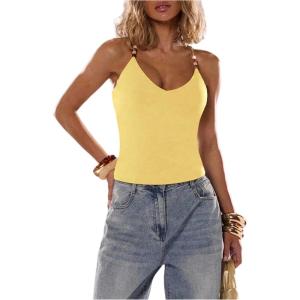 image:imageSOLY HUX Womens Summer Cami Tops Slim Fit V Neck Spaghetti Strap Criss Cross Going Out Top CamisolePlain Yellow