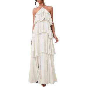 image:imageSOLY HUX Womens Sundresses Ruffle Layered Halter Flowy Maxi Dress Elegant Wedding Guest DressesPlain Apricot