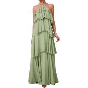 image:imageSOLY HUX Womens Sundresses Ruffle Layered Halter Flowy Maxi Dress Elegant Wedding Guest DressesPlain Green