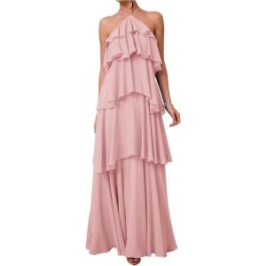 image:imageSOLY HUX Womens Sundresses Ruffle Layered Halter Flowy Maxi Dress Elegant Wedding Guest DressesPlain Pink