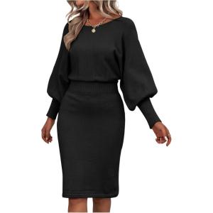image:imageSOLY HUX Womens Sweater Dress Bishop Long Sleeve Crewneck Bodycon Casual DressesPure Black