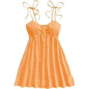 image:imageSOLY HUX Womens Tie Shoulder Y2k Cami Sun Dress Cute Spaghetti Strap Casual Summer A Line Short Mini DressesPure Coral Orange