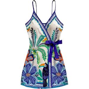 image:imageSOLY HUX Womens Tropical Print Mini Dress Summer Wrap V Neck Bow Tie Vacation DressesBlue Floral