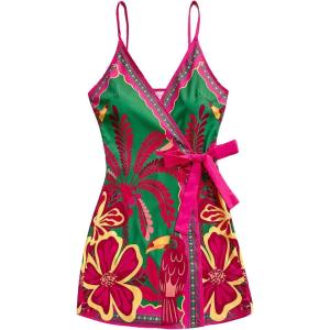 image:imageSOLY HUX Womens Tropical Print Mini Dress Summer Wrap V Neck Bow Tie Vacation DressesGreen Floral