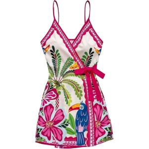 image:imageSOLY HUX Womens Tropical Print Mini Dress Summer Wrap V Neck Bow Tie Vacation DressesHotpink Floral