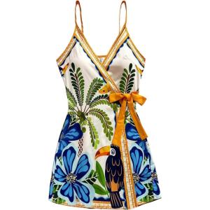 image:imageSOLY HUX Womens Tropical Print Mini Dress Summer Wrap V Neck Bow Tie Vacation DressesMulticolor Floral