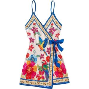 image:imageSOLY HUX Womens Tropical Print Mini Dress Summer Wrap V Neck Bow Tie Vacation DressesMulticolor Floral Print