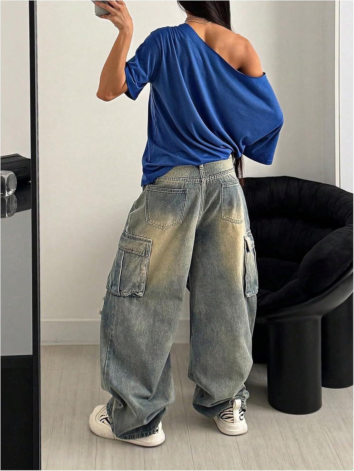 image:imageSOLY HUX Womens Graphic Tees Off The Shoulder Short Sleeve Oversized T Shirt Vintage Summer TopsRoyal Blue Graphic