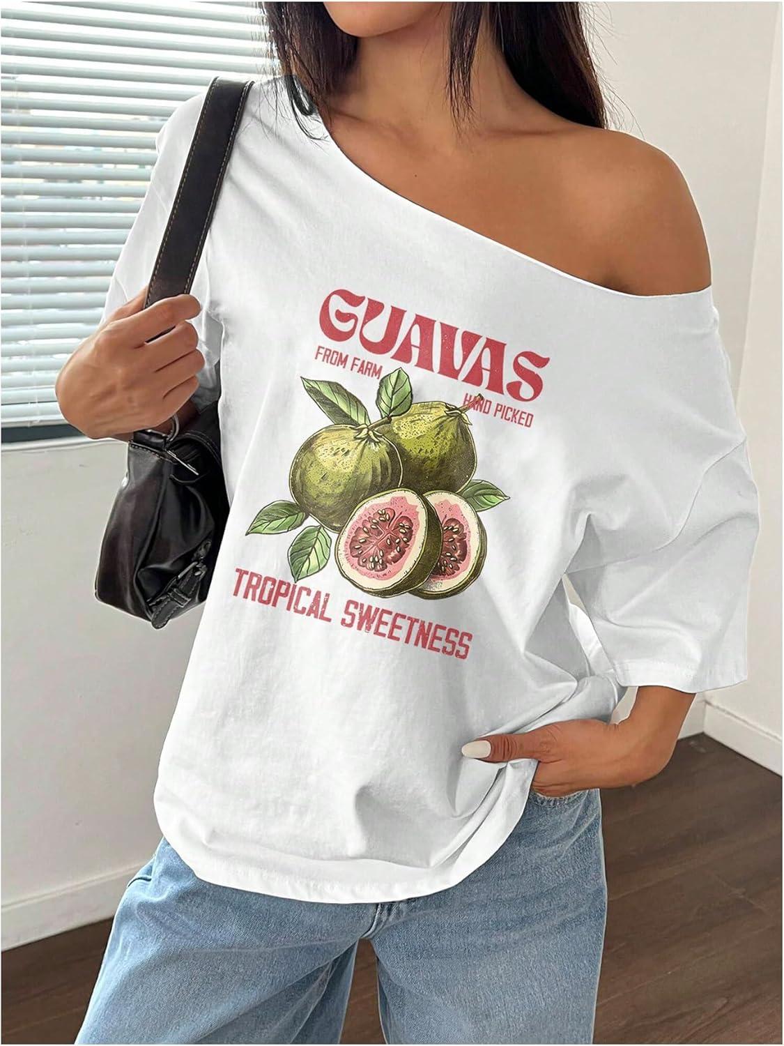 image:imageSOLY HUX Womens Graphic Tees Off The Shoulder Short Sleeve Oversized T Shirt Vintage Summer TopsWhite Letter